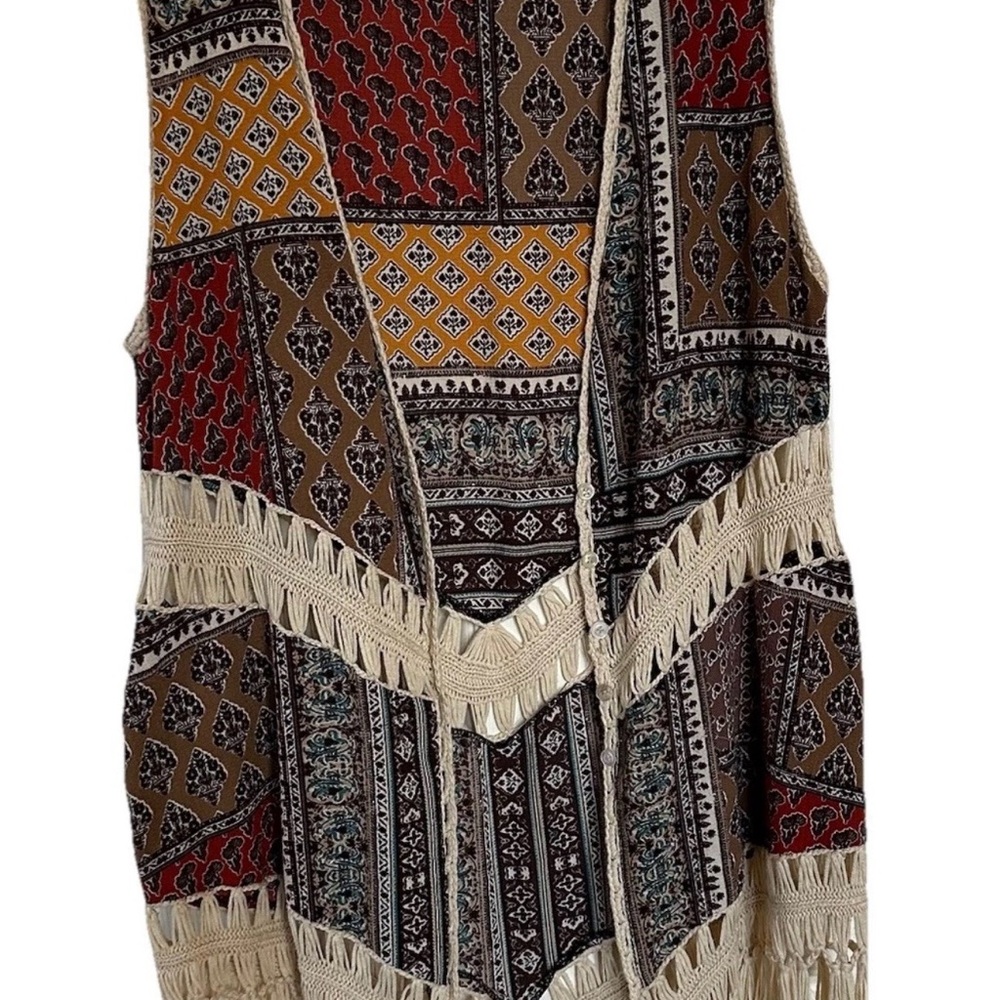 Dreamers Bohemian Vintage Crochet Fringe Patchwork Vest Woman’s-M Hippie Aztec - Picture 2 of 8
